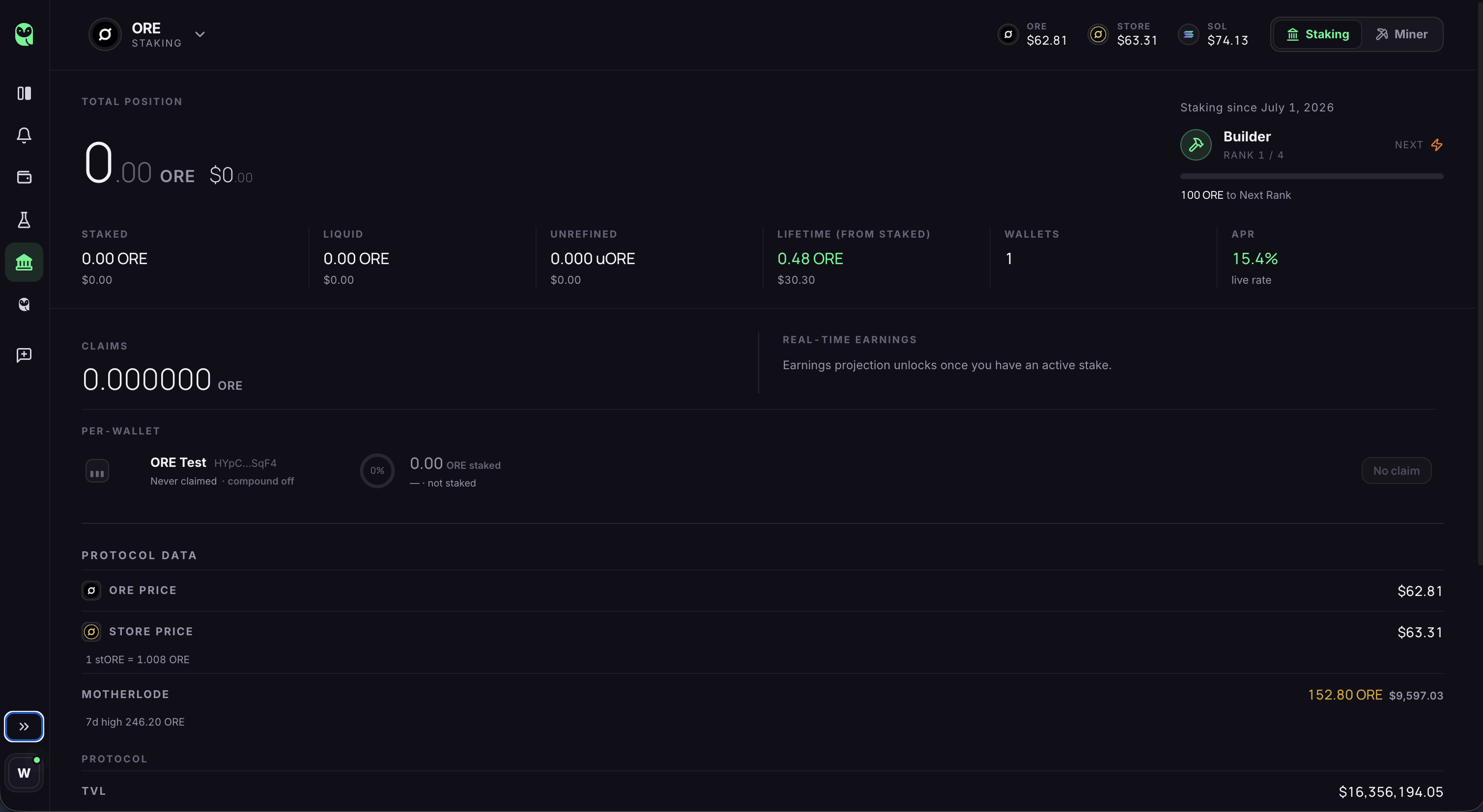 SABIO mining and staking